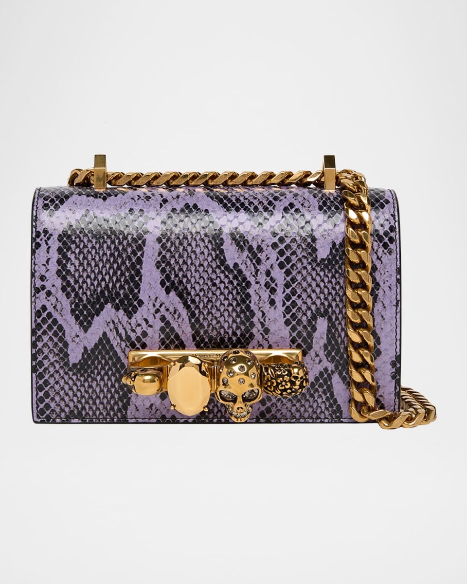 Mini Jeweled Snake-Embossed Chain Shoulder Bag